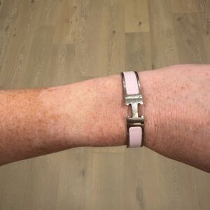 Hermes Pink Leather Bracelet with Silver Accent